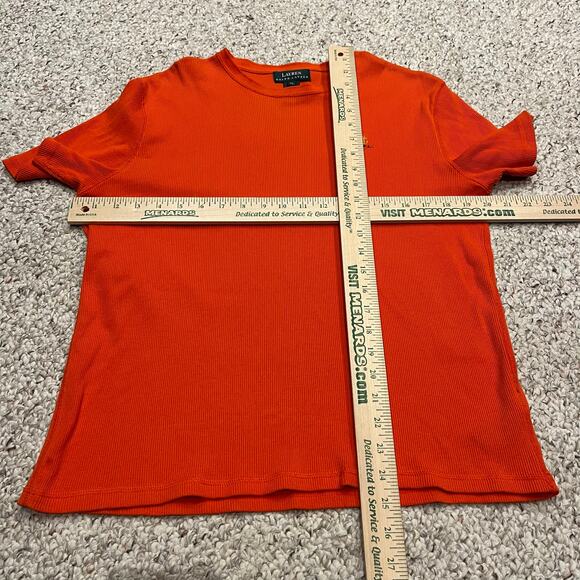 Vintage Lauren Ralph Lauren Ribbed Orange Short Sleeve Tee Sz XL Anchor Logo - Picture 5 of 6